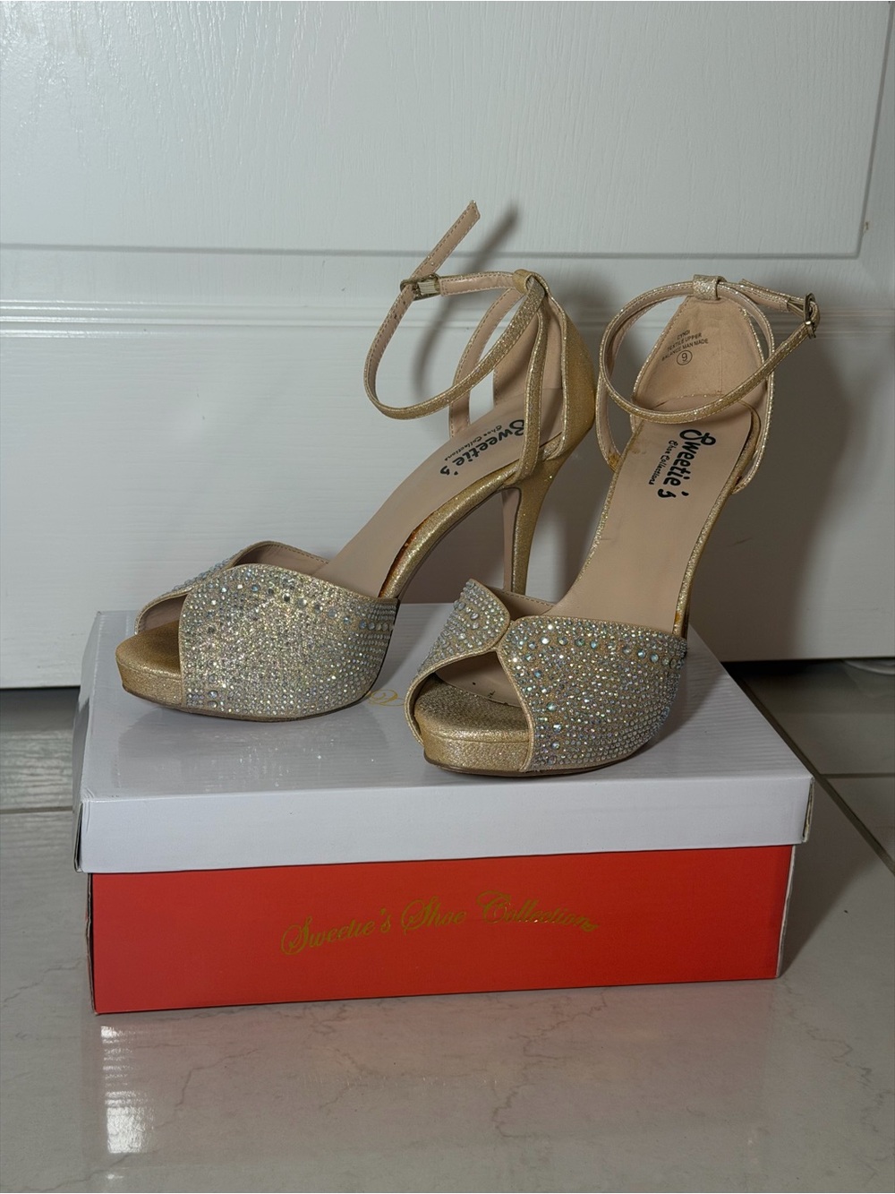 Sweetie’s Champagne and AB Rhinestone Stiletto Heels